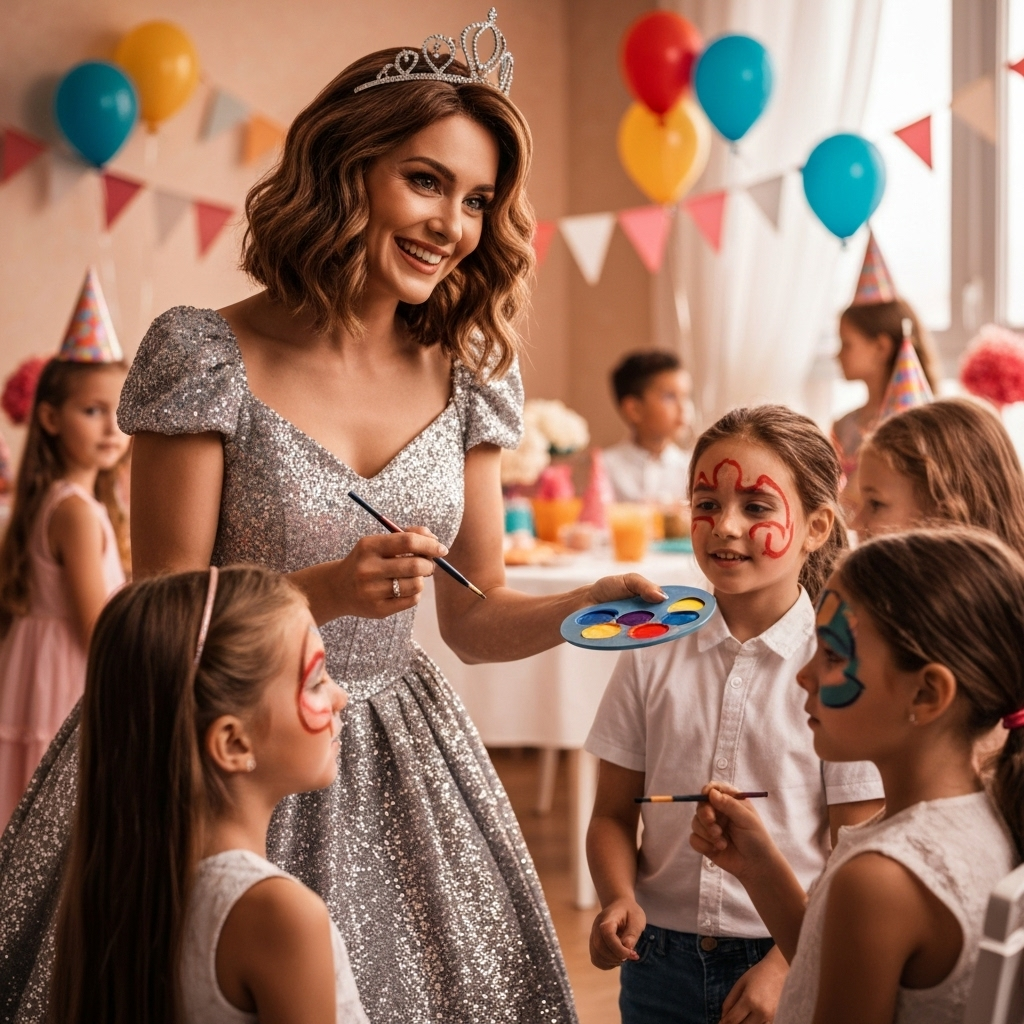 Princess Elsa doing face painting at kids party