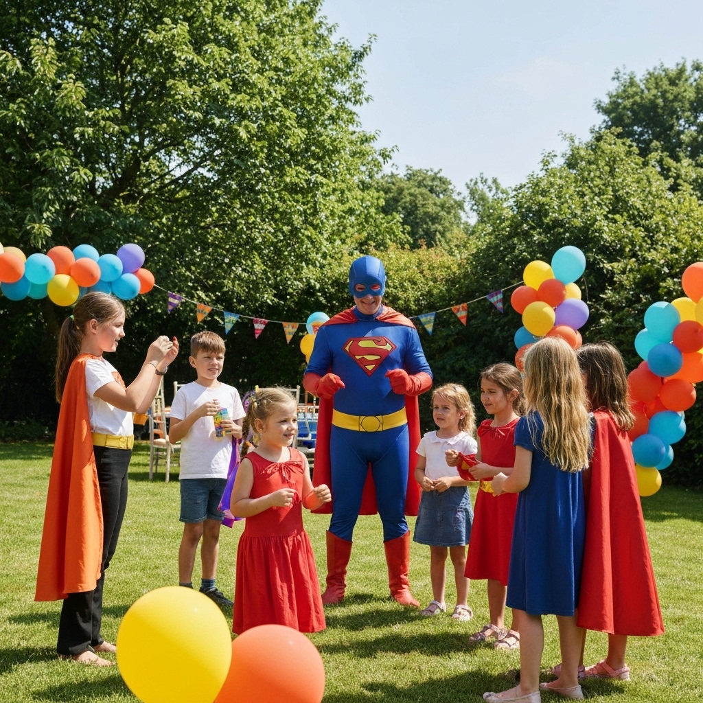 Spiderman entertaining kids at birthday party